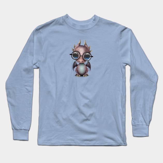 Cute Nerdy Dragon Wearing Glasses Long Sleeve T-Shirt by jeffbartels